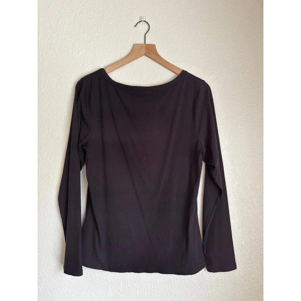 Athleta Womens XL Black Signature Rib Long Sleeve Henley Top - Picture 2 of 7